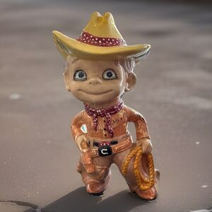 Atlantic Mold Ceramic Smiley Boy Western Cowboy Boots Lasso Hat Vintage